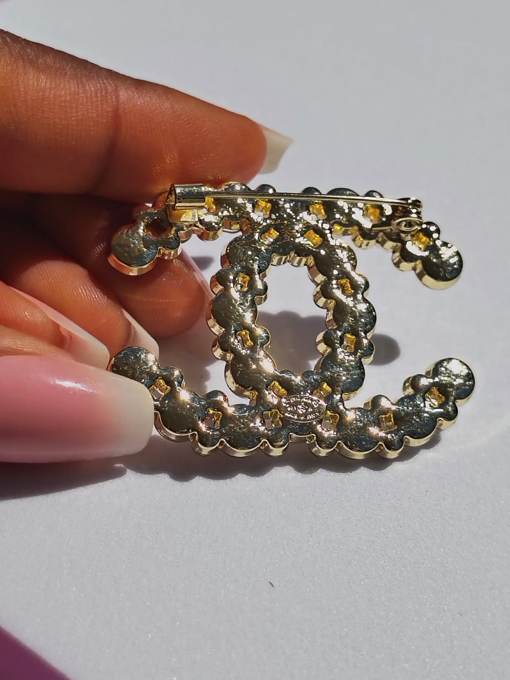 Upcycled Gold Crystal Interlocking Logo Brooch - Women Jewelry - Picture 4 of 4
